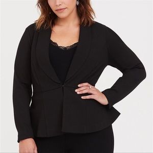 NWOT Studio by Torrid black “Uptown Premium Ponte Peplum Blazer” size 1 / US 1x